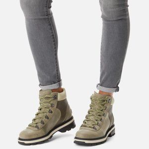 Sorel Lennox Hiker Stone Green STKD Leather Ankle Short Boots Bootie Shoes 6 NEW